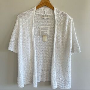 Jones New York Women's Short Sleeve Open Front White Sweater Size PS